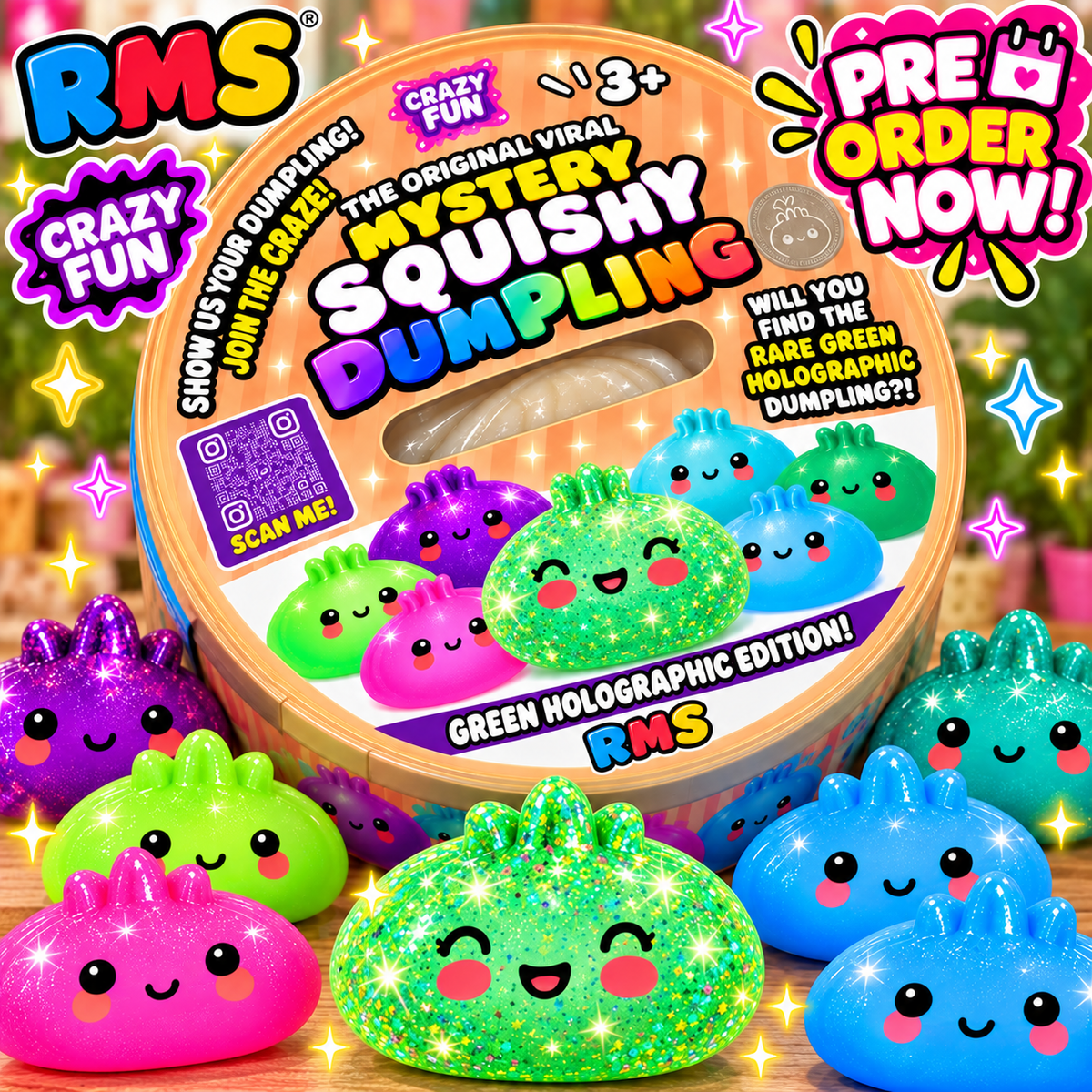 💚✨ PRE-ORDER NOW – RMS Mystery Squishy Dumpling Green Holographic Edition