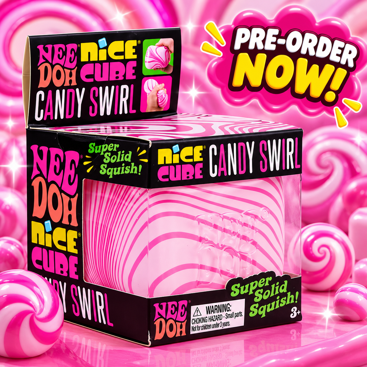 🍬 PRE-ORDER NOW – NeeDoh Nice Cube Candy Swirl Squishy 💗
