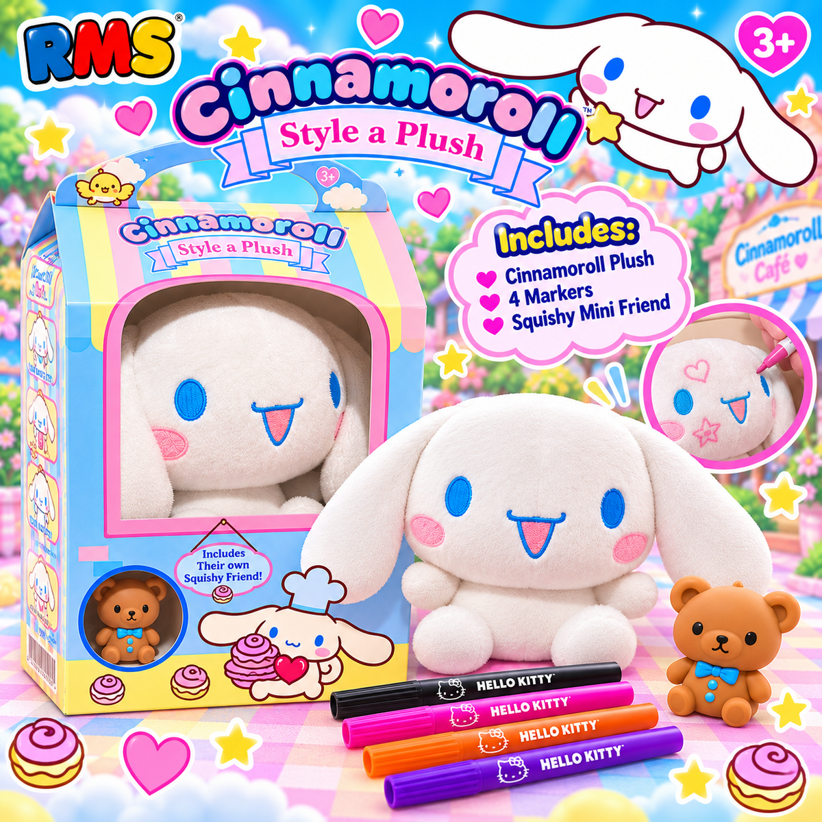 RMS Sanrio Cinnamoroll Style a Plush – Colour Your Own Plush with Squishy Mini Friend 💙🌈