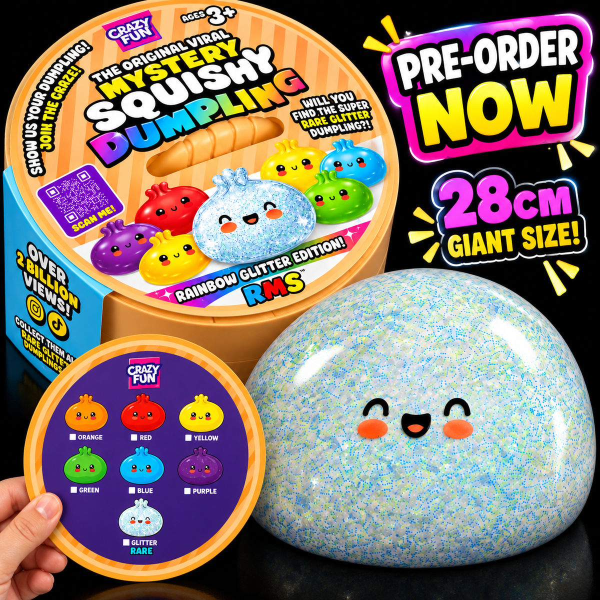 PRE ORDER - RMS EXTRA GIANT Crazy Fun 28cm Mystery Squishy Dumpling - Rainbow Glitter Edition