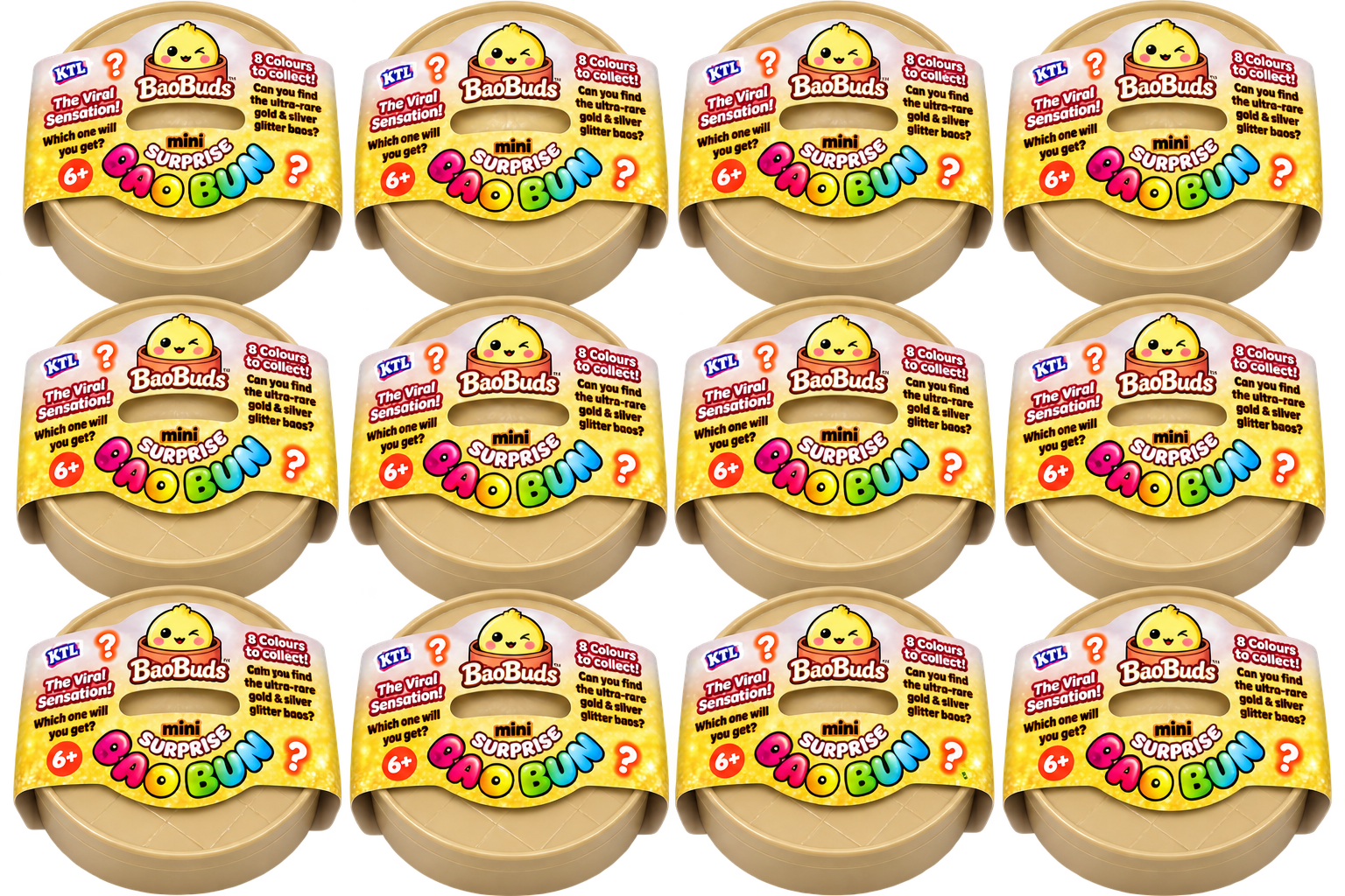 KTL BaoBuds Mini Surprise Bao Bun - 8 Colours to Collect Including Ultra Rare Gold & Silver Glitter Bao - The Viral Sensation for Kids 6+