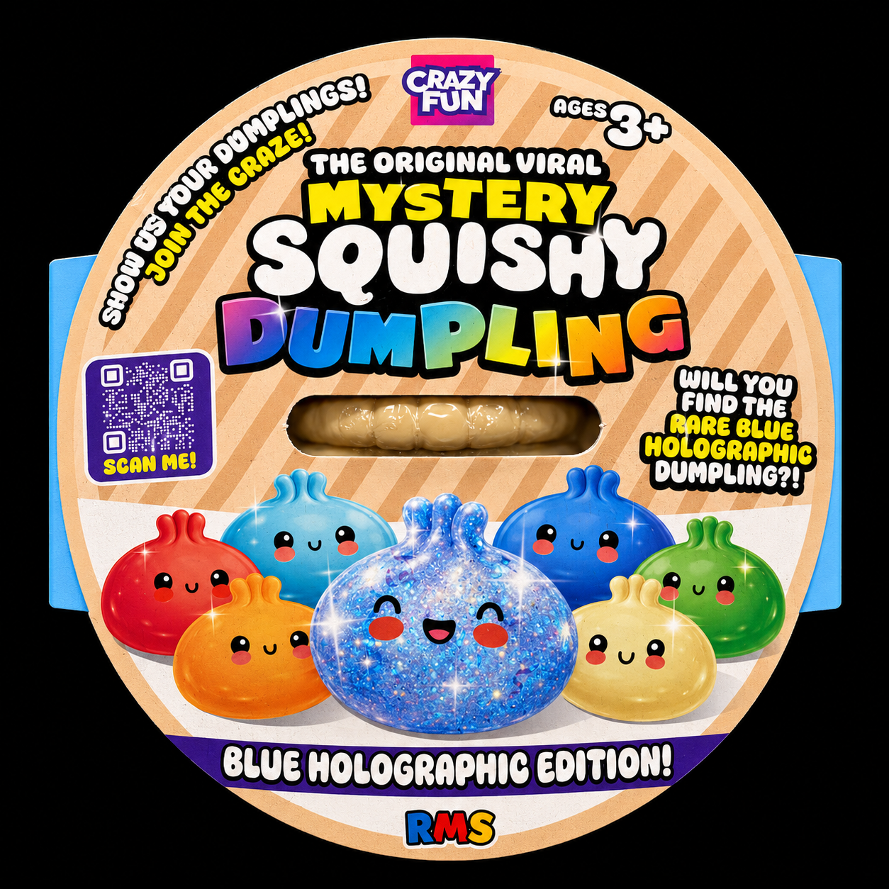 RMS Mystery Squishy Dumpling Blue Holographic Edition for Ages 3+ Original Viral Collectible Toys 8.5cm