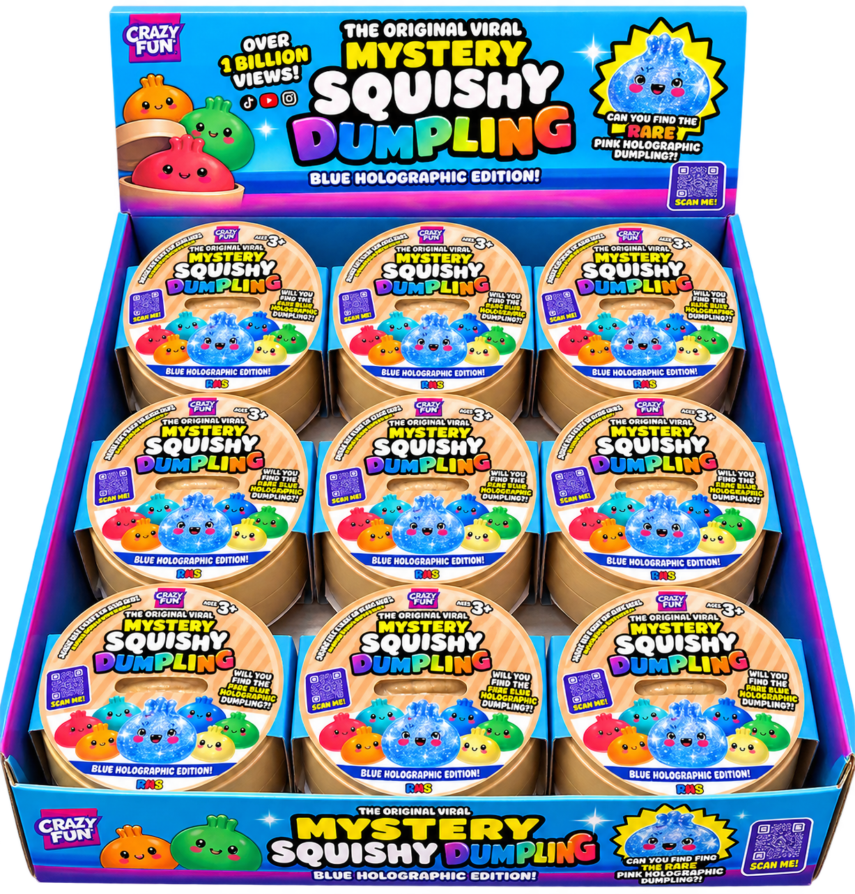 RMS Mystery Squishy Dumpling Blue Holographic Edition for Ages 3+ Original Viral Collectible Toys 8.5cm